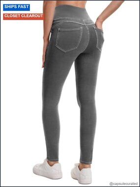 High Waisted Tummy Control Pull On Jeggings for Women with Pockets Stylish